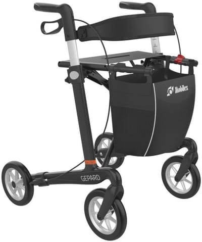 Mobilex Gepard - Carbon rollator - Comfort banden - Zithoogte 62 cm - Opvouwbaar - binnen en buiten - Inclusief tas, rugband en stokhouder - Zwart