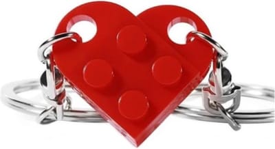 Go Go Gadget - Bouwsteen sleutelhanger - Hart - BFF sleutelhanger - Vriendschap - Koppels - 2-delig - Rood