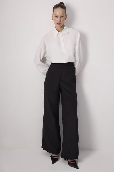 Touché Privé - Cupra broek met contrasterende bies - Zwart - Dames