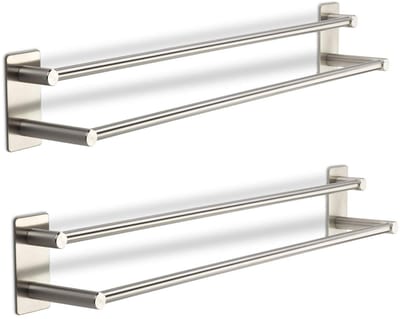 2 stuks SOTECH dubbele hakenlijst Talida RVS, lengte: 585 mm zelfklevend incl. 3 S-haken voor keuken en badkamer