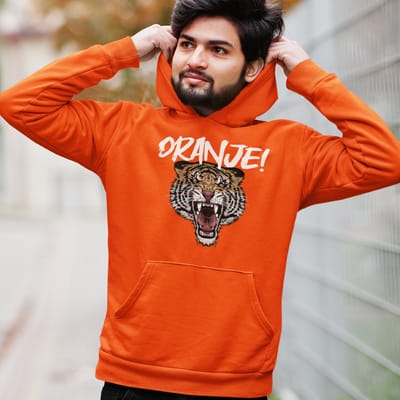 Zwarte EK WK Koningsdag Hoodie Oranje Tiger - Maat M - Uniseks Pasvorm - Oranje Feestkleding