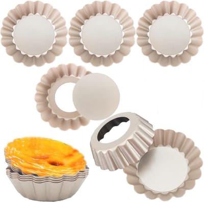 Set van 12 Mini Taartvormen met Verwijderbare Bodem - 7,5 cm - Anti-Aanbak Koolstofstaal