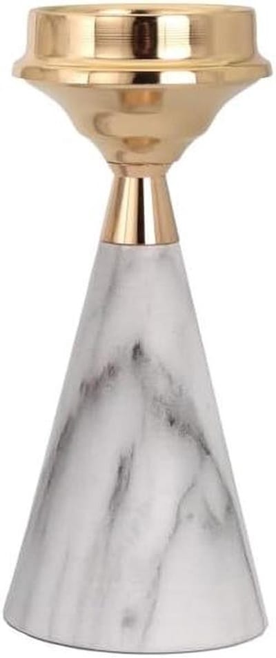 Kandelaar Smeedijzer - Faux Marmer - Decoratief Accent - Chique Uitstraling - 8 x 19.5 cm - Zwart