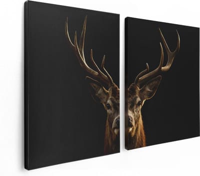 Artaza Canvas Schilderij Tweeluik Hertenkop - Hert  - 120x80 - Foto Op Canvas - Canvas Print