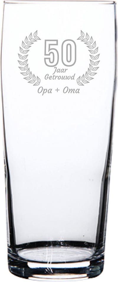 Gegraveerde bierfluitje 19cl Opa + Oma 50 jaar getrouwd