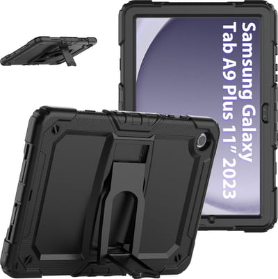Tablet Hoes Geschikt voor Samsung Galaxy Tab A9 Plus / A11 Plus hoes Zwart - Rugged Backcover met kickstand