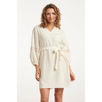 Smashed Lemon 25195 off white jurk met geborduurde mouwen |