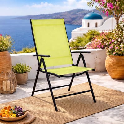 Tuinstoel Verstelbaar - Vouwstoel Buiten - Relaxen Buiten - 7 Zitstanden - 54x64x106 cm - Antraciet Limegroen