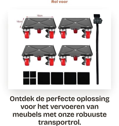 Dailygoods- Meubelrol 3000 kg - Robuuste Transportrol - Zware Wielen - Stalen Basis - Breekvoeten met Rubberbuffers - Voor Houten/Tegels/Tapijt - Transportwagen