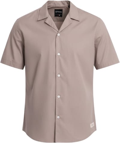 OMBRE Overhemd - Regular Fit - Katoen - Korte Mouw Donkerbeige S