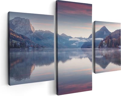 Artaza Canvas Schilderij Drieluik Meer In De Bergen - 90x60 - Foto Op Canvas - Canvas Print