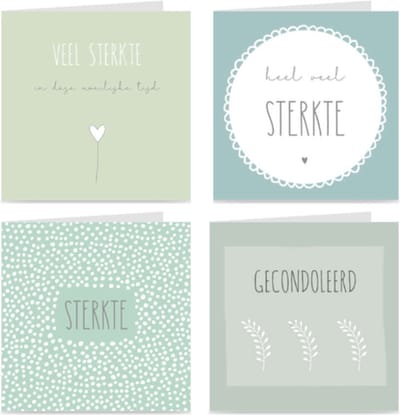 4x Condoleancekaarten / rouwkaarten / set kaarten met enveloppen | Sterkte & Condoleance | zachte kleuren