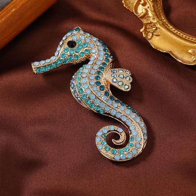 Dames Heren Exquise Klassieke Zeepaardje Kristal Broches Spelden Elegante Vintage Dame Schitterende Strass Dierlijke Broche Gespen gray