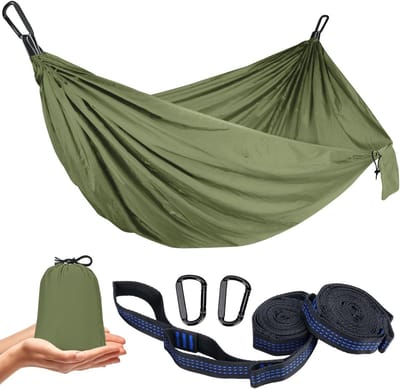 Campinghangmat - Draagbare hangmat - Ontspannen buiten - Dubbele personen - 270 x 140 cm - Groen