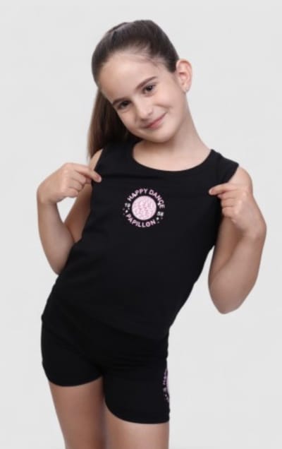 Papillon sporttop mouwloos, Happy Dance, zwart, maat 128 (8), 2531PK2902