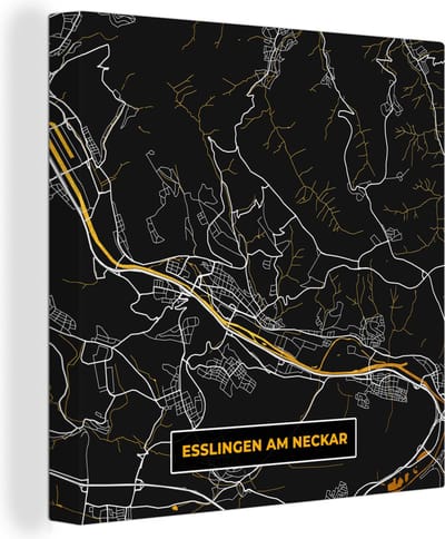 Canvas Schilderij Esslingen Am Neckar - Goud - Stadskaart - Plattegrond - Kaart - Duitsland - 20x20 cm - Wanddecoratie