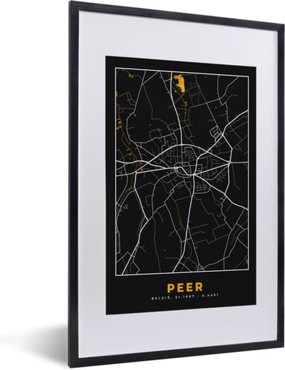 Fotolijst incl. Poster - Stadskaart - Plattegrond - Peer - Goud - Kaart - 40x60 cm - Posterlijst