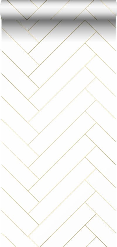 ESTAhome behang visgraat-motief wit en goud - 53 cm x 10.05 m - 139308
