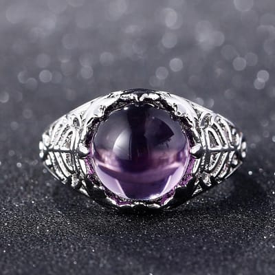 POMOiii Vintage Ringen Voor Vrouwen Elegante Ronde Amethist Bruiloft Verlovingsbedels Vrouwelijke Fijne Sieraden 10 paars