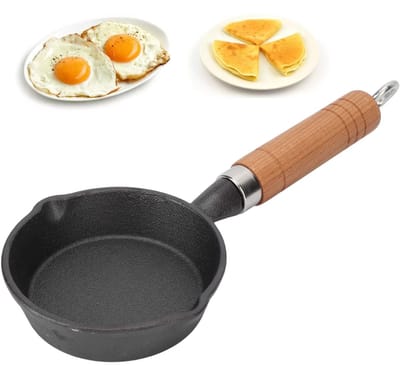 Dailygoods - Mini-pan gietijzer - Perfect voor eieren en pannenkoeken - 10 cm - Handvat voor gemakkelijk gebruik - Geschikt voor gas en inductie - Gri...