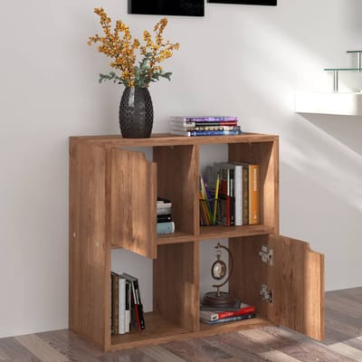 vidaXL - Boekenkast - 60x27,5x59,5 - cm - bewerkt - hout - bruin - eikenkleurig