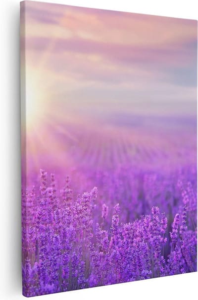 Artaza Canvas Schilderij Lavendel - 40x50 cm - Wanddecoratie Bloemenveld - Muurdecoratie Natuur - Schilderijen Op Canvas