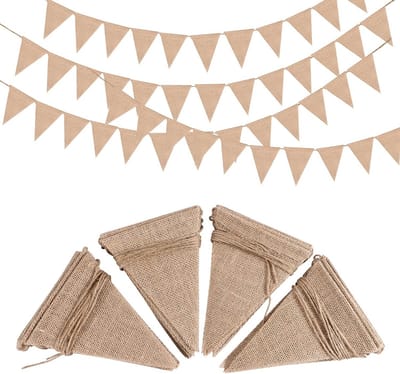 Pennant Necklace Jute 52pcs - Pennants - Linen Garlands - Wedding - Vintage - Triangular Flags - Party Decoration - Baptism Decor