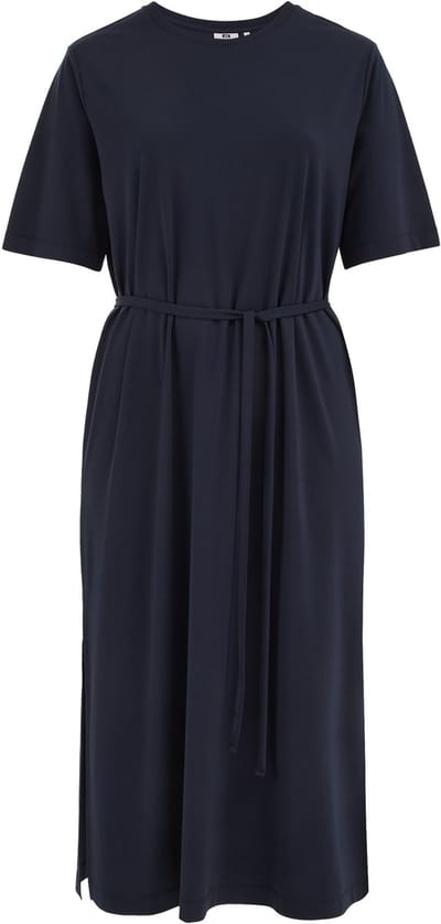 WE Fashion Dames jersey midi T-shirt jurk met strikceintuur - Curve