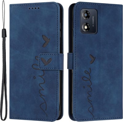 Coverup Hoesje - Geschikt voor Motorola Moto E13 Hoesje - Coverup Smile Book Case - Blauw