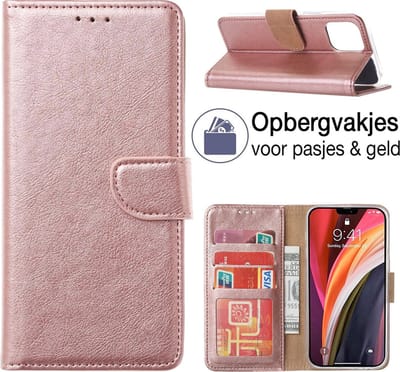 iPhone 13 Hoesje - book case - iPhone 13 portemonnee wallet case - rose goud - EPICMOBILE