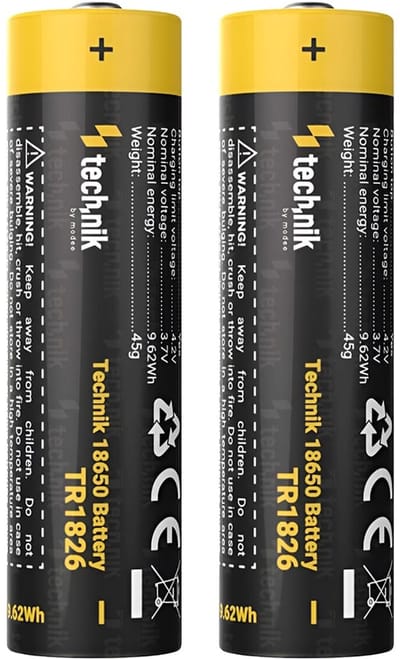 Technik oplaadbare Lithium Batterij - Li-ion - 18650 / TR1826 - 2600mAh - 3.7V - 2 stuks