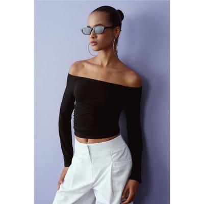 Off-Shoulder Slim Fit Gebreide Blouse