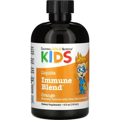 California Gold Nutrition, Vloeibare Immuunbooster Blend voor Kinderen, Alcoholvrij, Sinaasappelsmaak, 4 fl oz (118 ml)