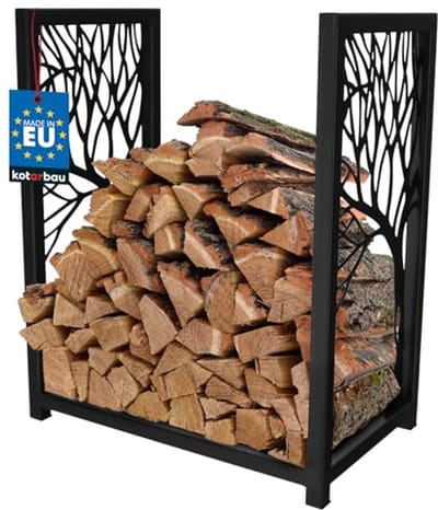 KOTARBAU® Brandhoutrek, Haardhoutrek, Staal, 50 x 30 x 60 cm, Haardhoutrek voor Binnen, Houtstapelaar, Haardhout Opslag, Modern Design, Haardhoutopslag, Zwart