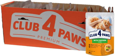Kattenvoer Club 4 Paws - Kip In Gelei - Compleet Natvoer 24x85gr