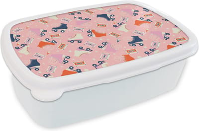 Broodtrommel Wit - Lunchbox - Brooddoos - Retro - Skeelers - Patronen - Cassette - 18x12x6 cm - Volwassenen