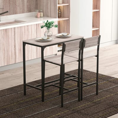 STILVORA Bartafelset - 3 Delig Met 2 Barkrukken En Hoge Rugleuning - Voor Keuken En Eethoek - Hout En Metaal - 89x45x87 Cm - Naturel En Zwart