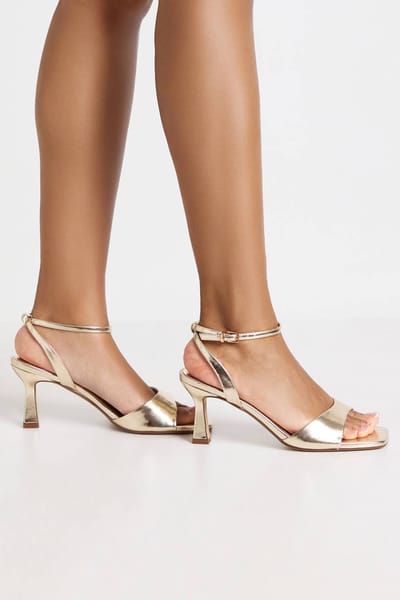 boohoo Dames Metallic Hakken Met Brede Pasvorm En Tweedelige Bandjes | Goud | Maat: 37