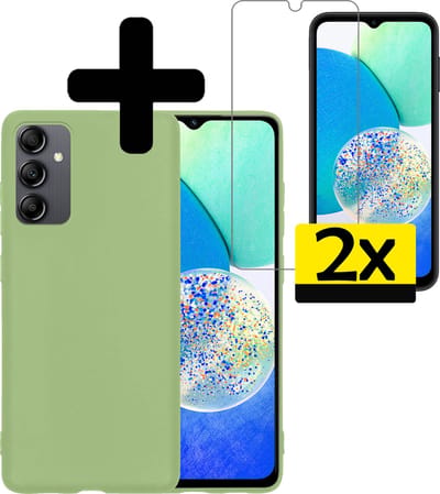 Hoesje - Met 2x Screenprotector - Geschikt voor Samsung Galaxy A14 - Sterk & Shockproof - Back Cover - Siliconen Case - Telefoon Hoes - Telefoonhoesjes - Groen