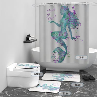 Floraweg Douchegordijn,Shower Curtain,badgordijn,badkamergordijn,Zeemeermin roostereffect,-topkwaliteit - digitale printen -Anti Schimmel - Inclusief 12 ringen -met 12 stuks douchegordijnhaken – Waterdicht -Wasbaar- Polyester - 180x200 cm