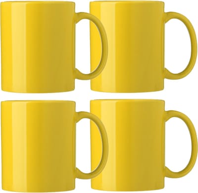 Bellatio Design Koffie mokken/bekers Nantes - 4x - keramiek - met oor - geel - 300 ml