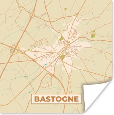 Poster Stadskaart - Kaart - Vintage - Plattegrond - Bastogne - 100x100 cm XXL