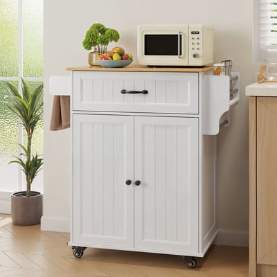 Bealife AK61 Keukenkar - Keukenkast met Werkblad en Wielen - 64 x 45 x 90 cm - Wit