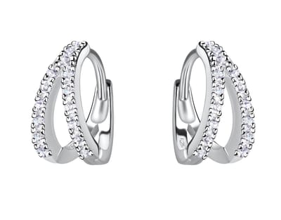 Joy|S - Zilveren oorringen - dubbele ringen - 11 mm/ 5 mm - zirkonia - klap scharnier sluiting - oorbellen