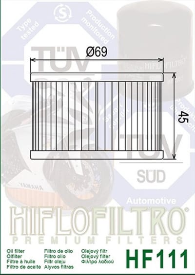 Hiflofiltro-oliefilter voor Honda 400 CB-motorfiets, bouwjaren 1978 tot 1983, HF111, nieuw