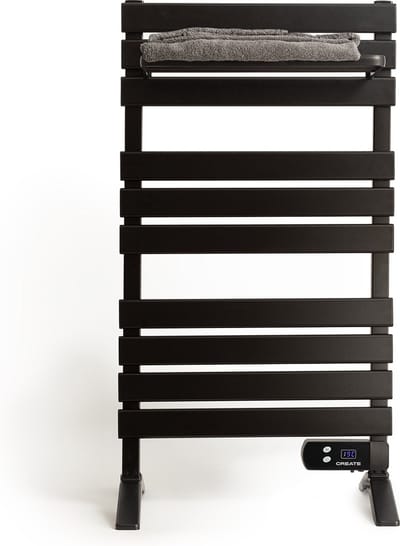 CREATE - Elektrische handdoekhouder 500W - Zwart - Met poten - Met legbord 3 spijlen - WARM TOWEL