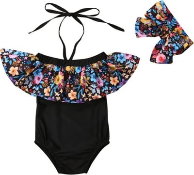 Badpak - Halter - Bloemen - Meisje - maat 98/104