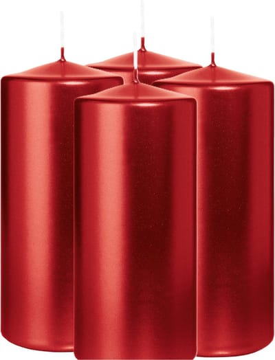 Wiedemann Cilinderkaars/stompkaars - 4x - metallic rood - 15 x 7 cm - 63 branduren - zuilkaarsen