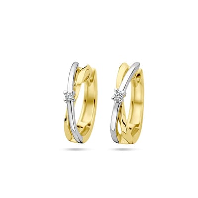 YO&NO klapoorringen - Dames - Diamant 0.03ct (2x 0.015ct) h si - Sieraden vrouw - 14k bicolor goud