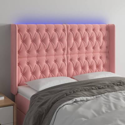 vidaXL - Hoofdbord - LED - 163x16x118/128 - cm - fluweel - roze